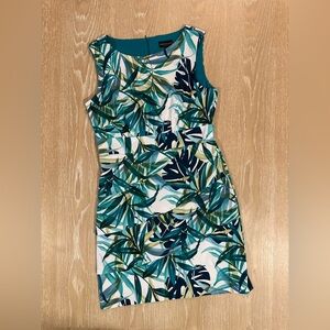 Tropical Leaf Print Sleeveless Dress